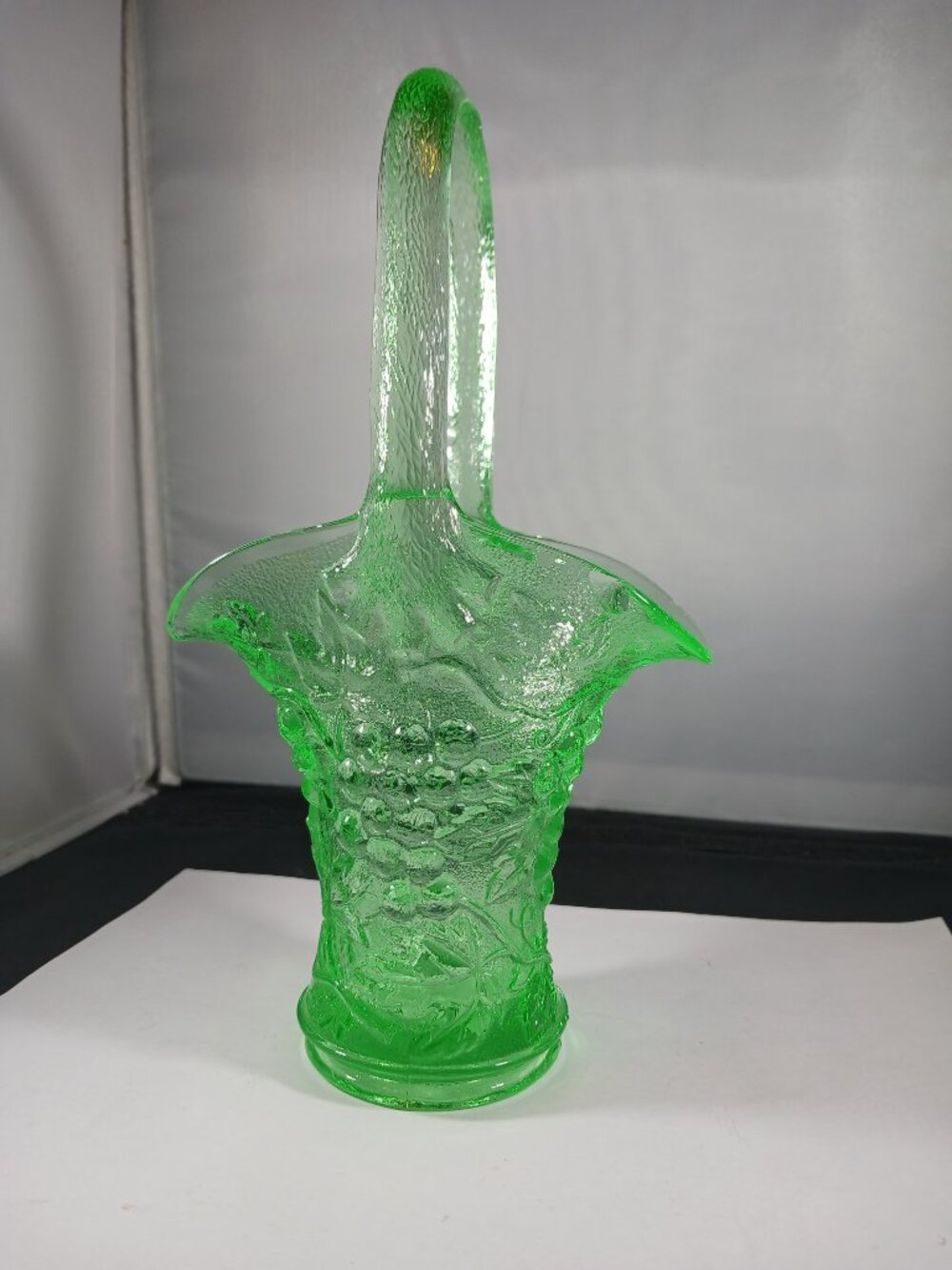 Imperial Glass Uranium Textured Grape Basket with Twig Handle